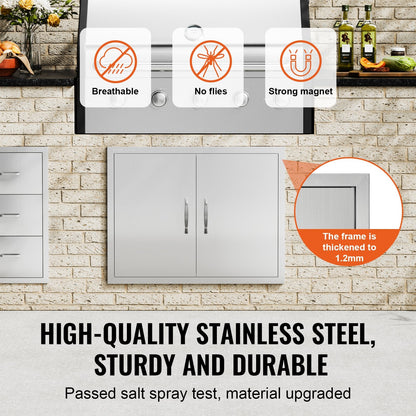 Stainless Steel Outdoor Kitchen Double Door - 0.79x0.61m, Easy Install