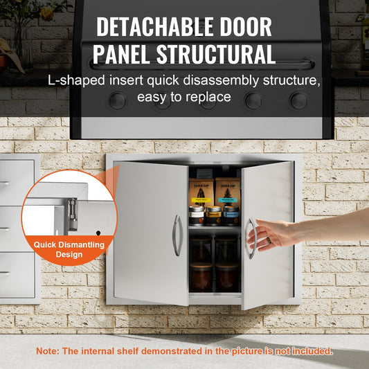 Stainless Steel Outdoor Kitchen Double Door - 0.79x0.61m, Easy Install