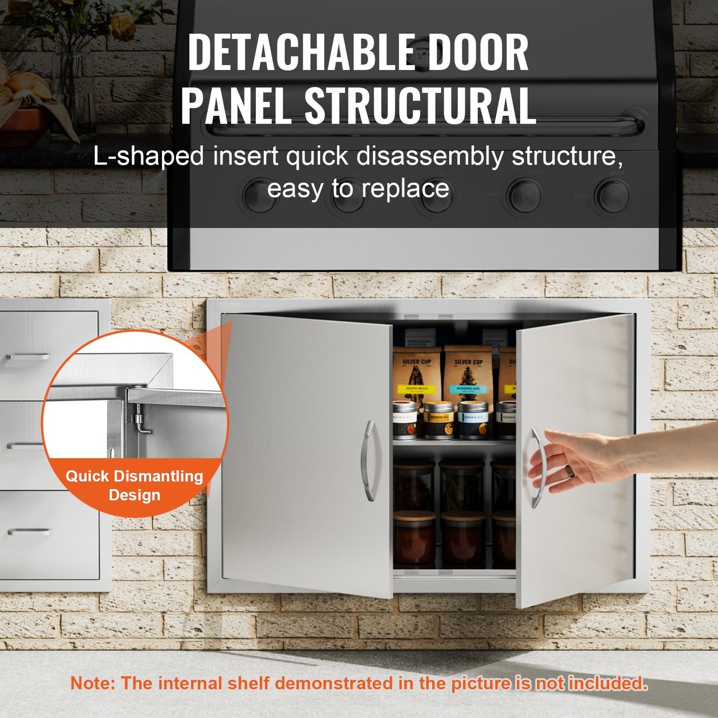 VEVOR BBQ Access Door, 889x610 mm Double Outdoor Kitchen Door, Stainless Steel Flush