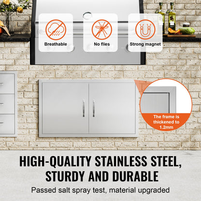 VEVOR BBQ Access Door, 915x533 mm Double Outdoor Kitchen Door, Stainless Steel Flush