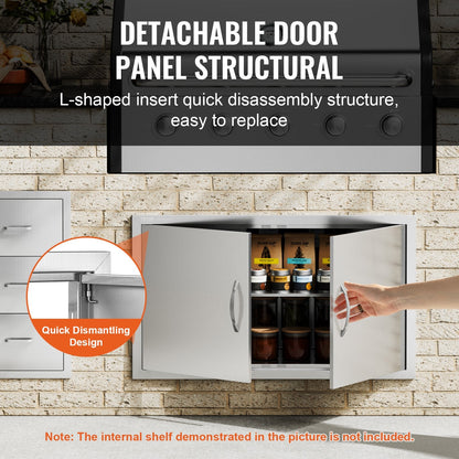 Double Outdoor Kitchen Access Door, 0.91 x 0.53 m Stainless Steel Flush Mount