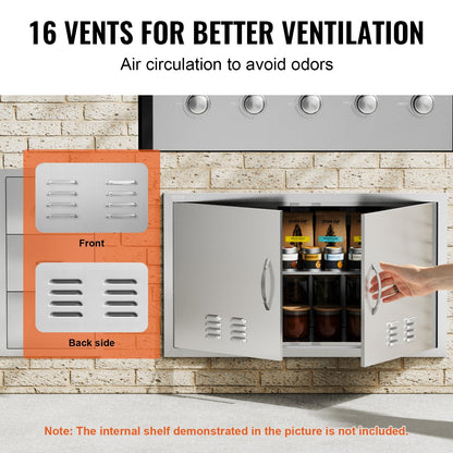 Stainless Steel Outdoor Kitchen Double Access Door with Handles & Vents, 914x534 mm