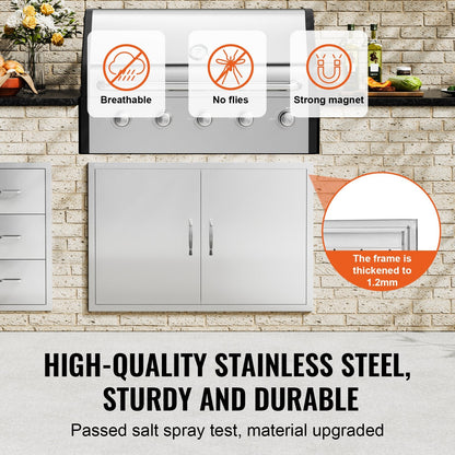 Stainless Steel Outdoor Kitchen Access Door, 990x660 mm, Double Wall Mount