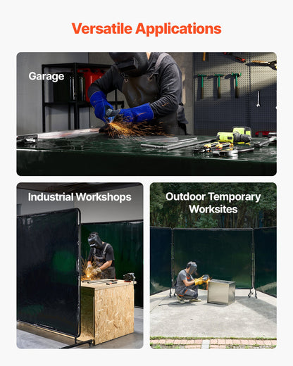 Welding Screen with Frame, 3-Panel 1.74 x 2.34m Welding Curtain Screen, Flame-Resistant Vinyl Protection Screens with 12 Wheels & 6-Level UV Protection for Workshop/Industrial Use, Dark Green