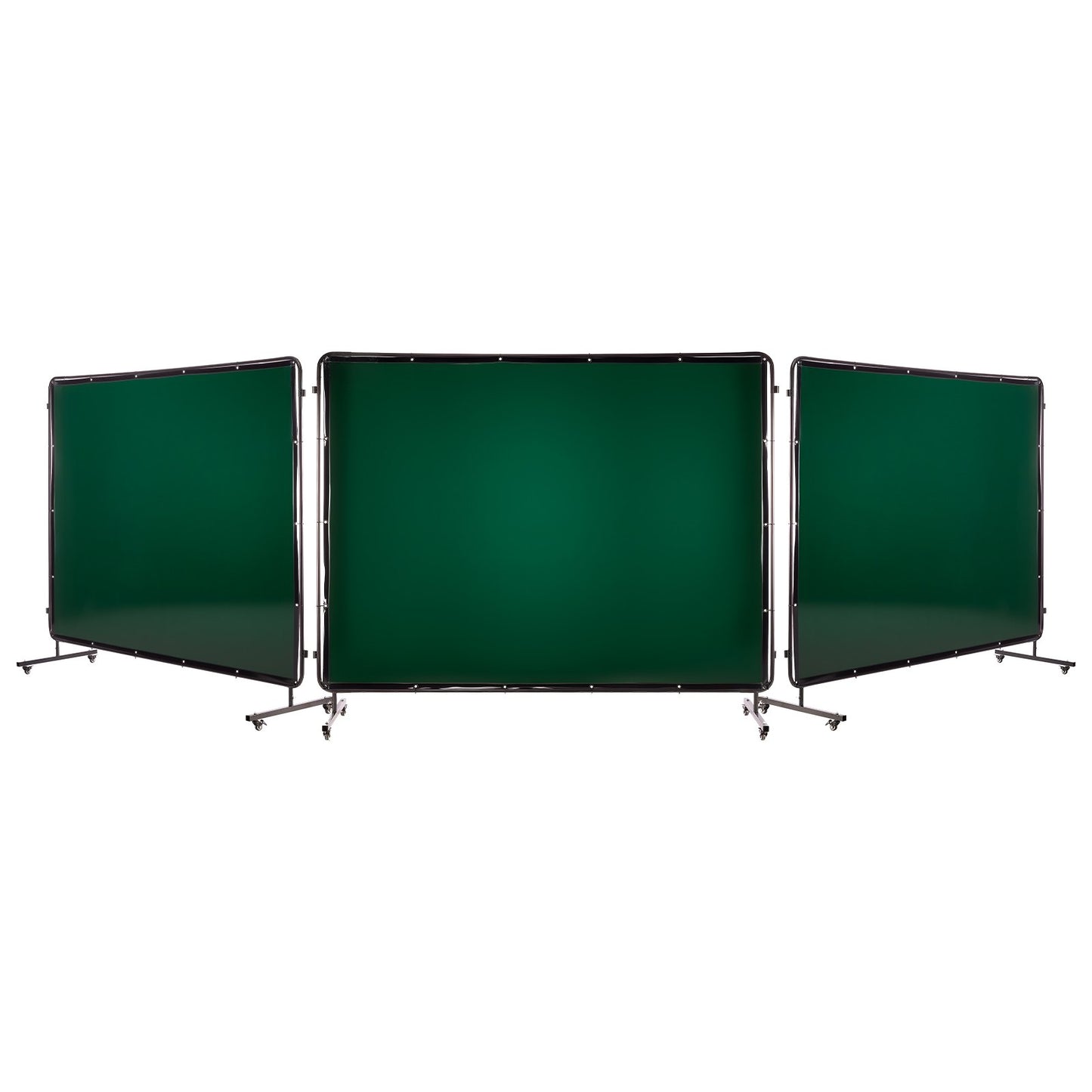 Welding Screen with Frame, 3-Panel 1.74 x 2.34m Welding Curtain Screen, Flame-Resistant Vinyl Protection Screens with 12 Wheels & 6-Level UV Protection for Workshop/Industrial Use, Dark Green