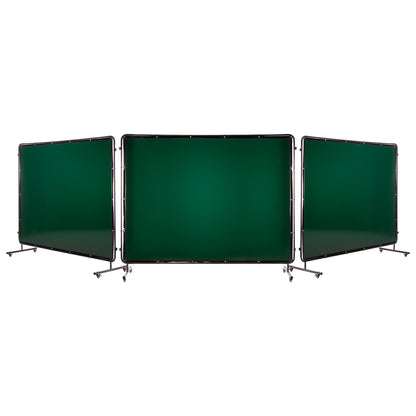 Welding Screen with Frame, 3-Panel 1.74 x 2.34m Welding Curtain Screen, Flame-Resistant Vinyl Protection Screens with 12 Wheels & 6-Level UV Protection for Workshop/Industrial Use, Dark Green