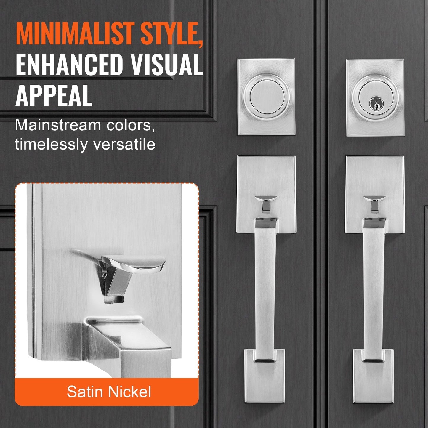 Satin Nickel Double Door Handle Set with Reversible Lever, 2.96 kg