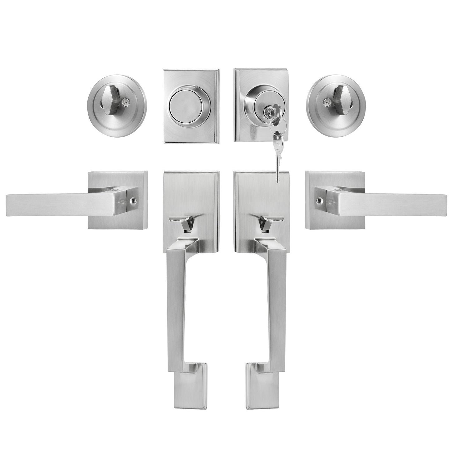 Satin Nickel Double Door Handle Set with Reversible Lever, 2.96 kg