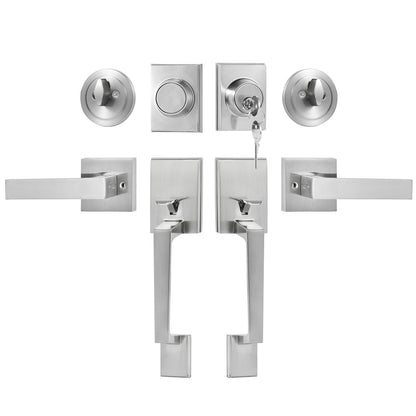Satin Nickel Double Door Handle Set with Reversible Lever, 2.96 kg