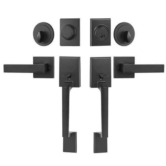 VEVOR Double Door Handle Set, Matte Black Square Door Lever, Heavy Duty Double Front