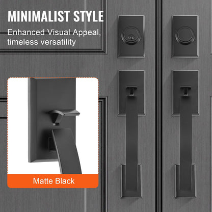 Matte Black Double Door Handle Set with Reversible Lever, Heavy Duty Lock