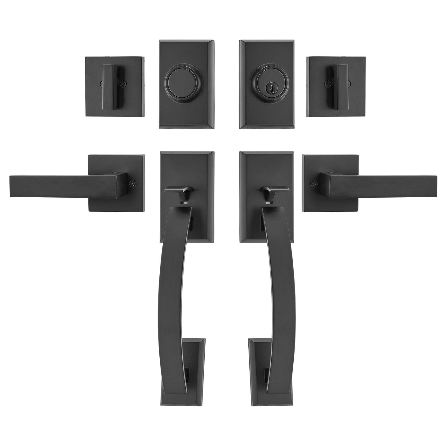 Matte Black Double Door Handle Set with Reversible Lever, Heavy Duty Lock