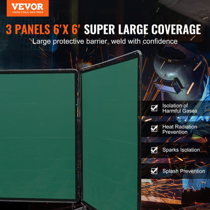 VEVOR Welding Screen with Frame 3 Panel 6' x 6' Welding Curtain Screen 12 Wheels
