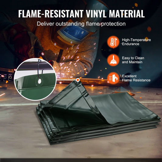 3-Panel Welding Screen with Frame, Flame-Resistant, UV Protection, 1.8 x 1.8 m