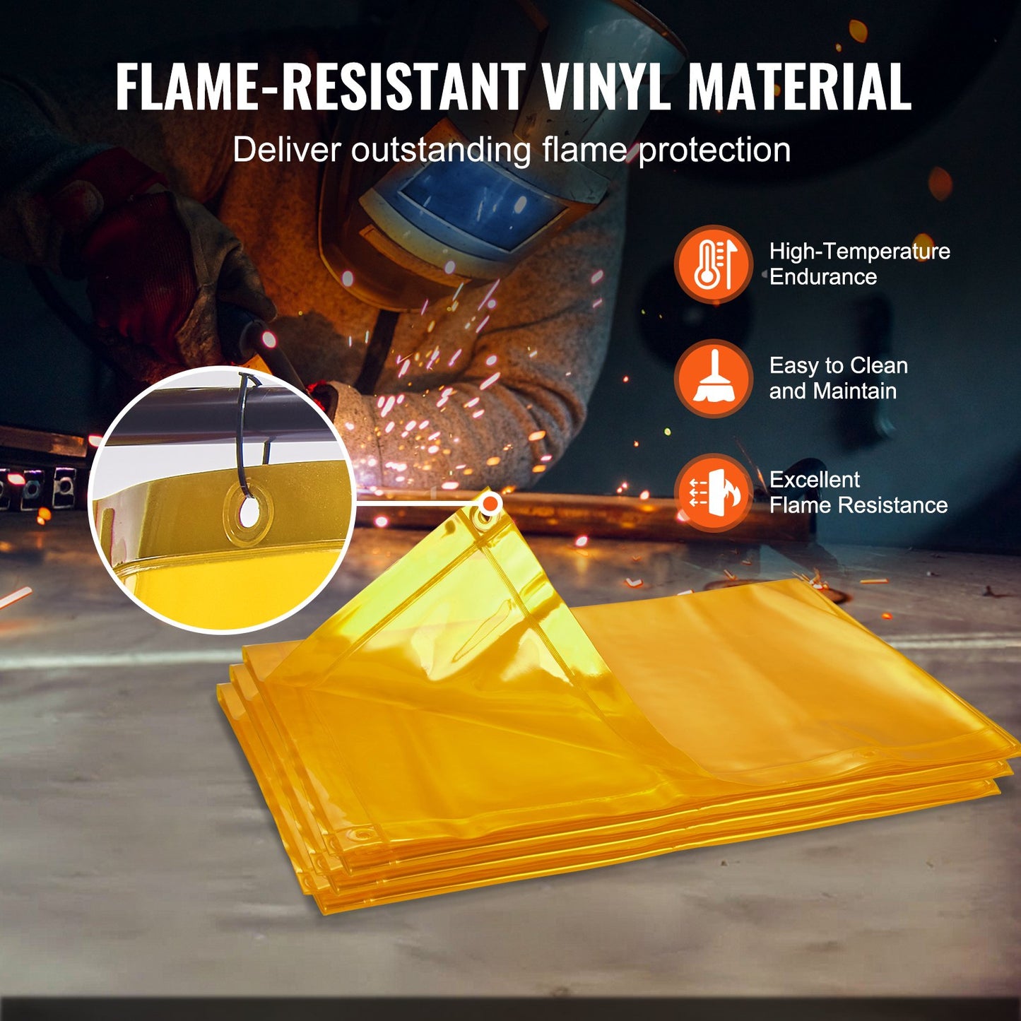 Welding Screen with Frame, 6' x 6' 3 Panel Welding Curtain Screens, Flame-Resistant Vinyl Welding Protection Screen on 12 Swivel Wheels (6 Lockable), Moveable & Professional for Workshop, Yellow