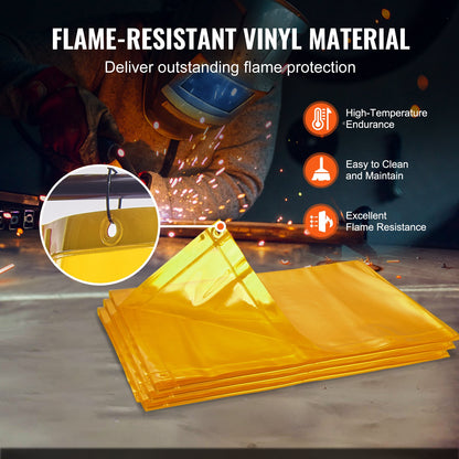 Welding Screen with Frame, 6' x 6' 3 Panel Welding Curtain Screens, Flame-Resistant Vinyl Welding Protection Screen on 12 Swivel Wheels (6 Lockable), Moveable & Professional for Workshop, Yellow