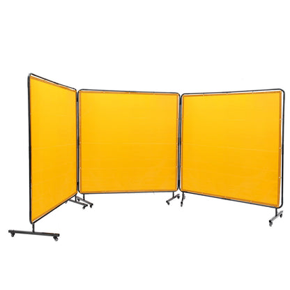 Welding Screen with Frame, 6' x 6' 3 Panel Welding Curtain Screens, Flame-Resistant Vinyl Welding Protection Screen on 12 Swivel Wheels (6 Lockable), Moveable & Professional for Workshop, Yellow