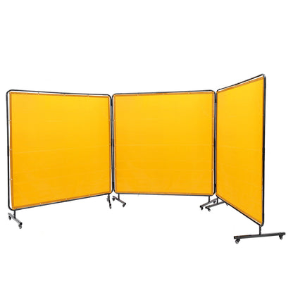 Welding Screen with Frame, 6' x 6' 3 Panel Welding Curtain Screens, Flame-Resistant Vinyl Welding Protection Screen on 12 Swivel Wheels (6 Lockable), Moveable & Professional for Workshop, Yellow