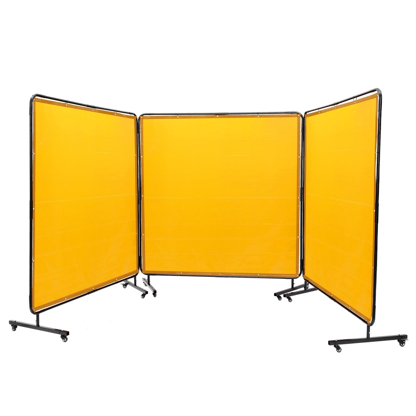 Welding Screen with Frame, 6' x 6' 3 Panel Welding Curtain Screens, Flame-Resistant Vinyl Welding Protection Screen on 12 Swivel Wheels (6 Lockable), Moveable & Professional for Workshop, Yellow