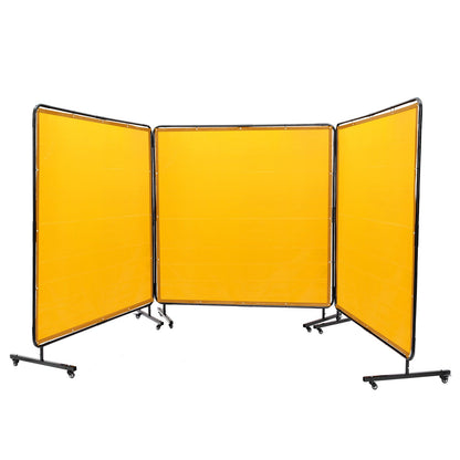 Welding Screen with Frame, 6' x 6' 3 Panel Welding Curtain Screens, Flame-Resistant Vinyl Welding Protection Screen on 12 Swivel Wheels (6 Lockable), Moveable & Professional for Workshop, Yellow