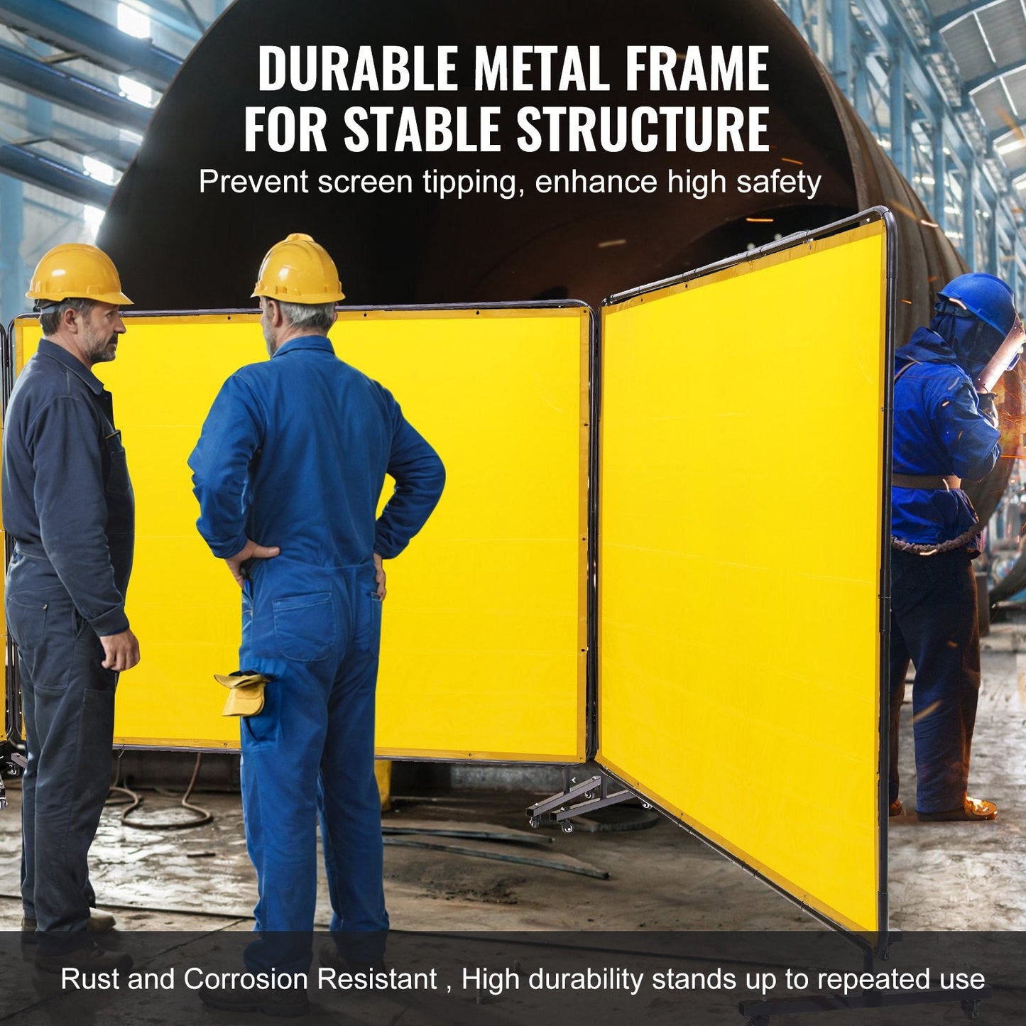 3-Panel Welding Screen with Frame, 1.8 x 2.4m, Flame-Resistant, 12 Wheels