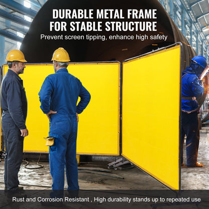 3-Panel Welding Screen with Frame, 1.8 x 2.4m, Flame-Resistant, 12 Wheels