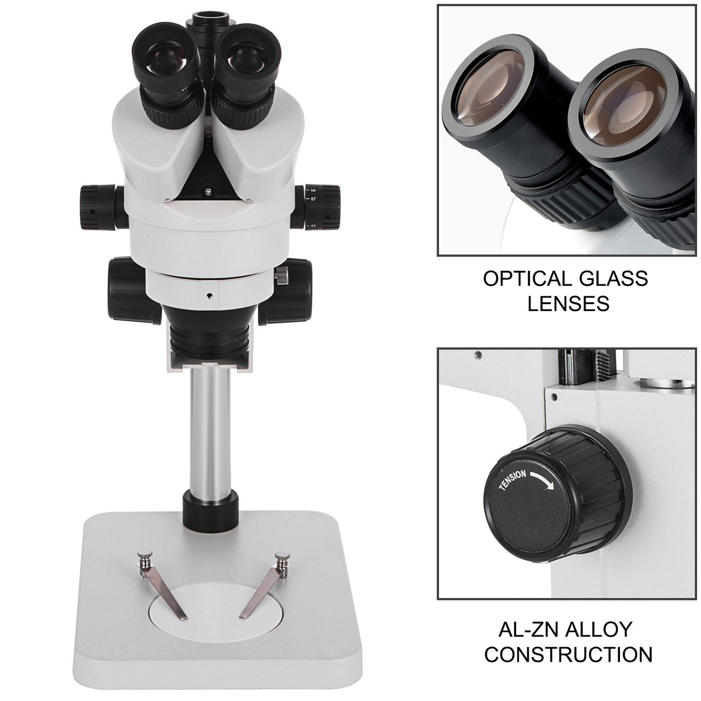Trinocular Stereo Microscope 3.5X-90X with Adjustable Stand for Lab Use