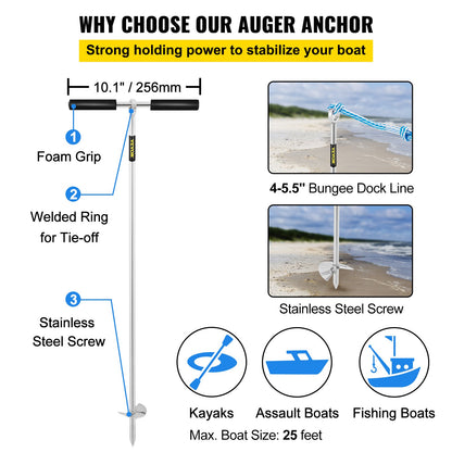VEVOR Sand Anchor, 36\" Length Auger to The Beach and Sandbar, 316 Stainless Steel