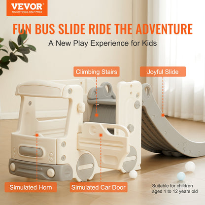 VEVOR Toddler Slide, Kid Slide for Toddlers Age 1-12 with Climbable Ladders & Bus