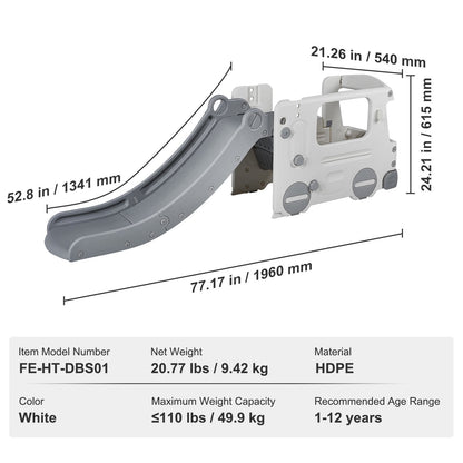 Toddler Slide with Climbable Ladders & Bus Playhouse for Ages 1-12, 49.9 kg Max