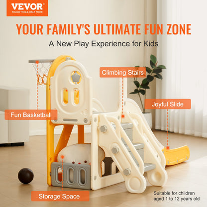 VEVOR Toddler Slide, Kid Slide for Toddlers Age 1-12 w/ Climbable Ladders & Basketball