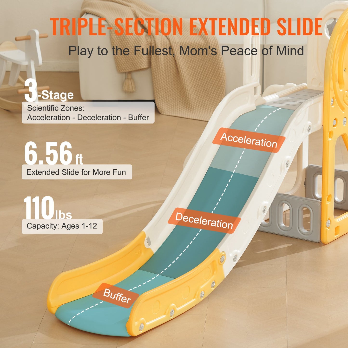 VEVOR Toddler Slide, Kid Slide for Toddlers Age 1-12 w/ Climbable Ladders & Basketball