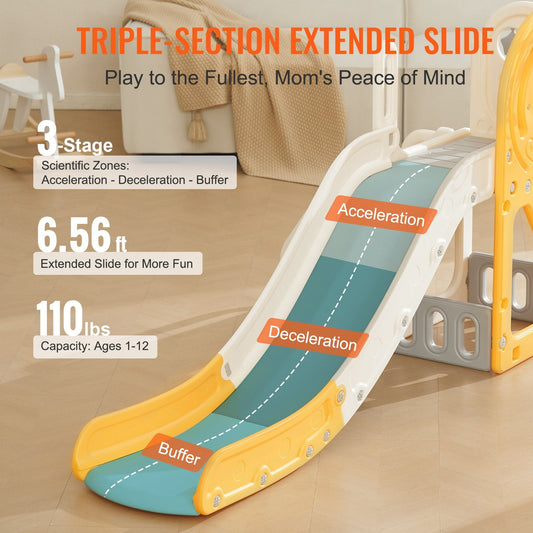 Toddler Slide Playset with Ladder & Basketball Hoop, Indoor/Outdoor, 1-12 Years