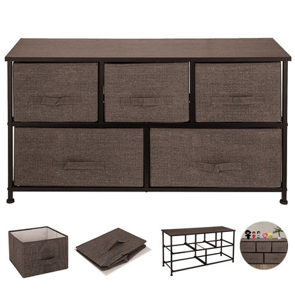 5-Drawer Fabric Dresser Storage Tower with Steel Frame, 1m x 0.3m x 0.5m, Coffee