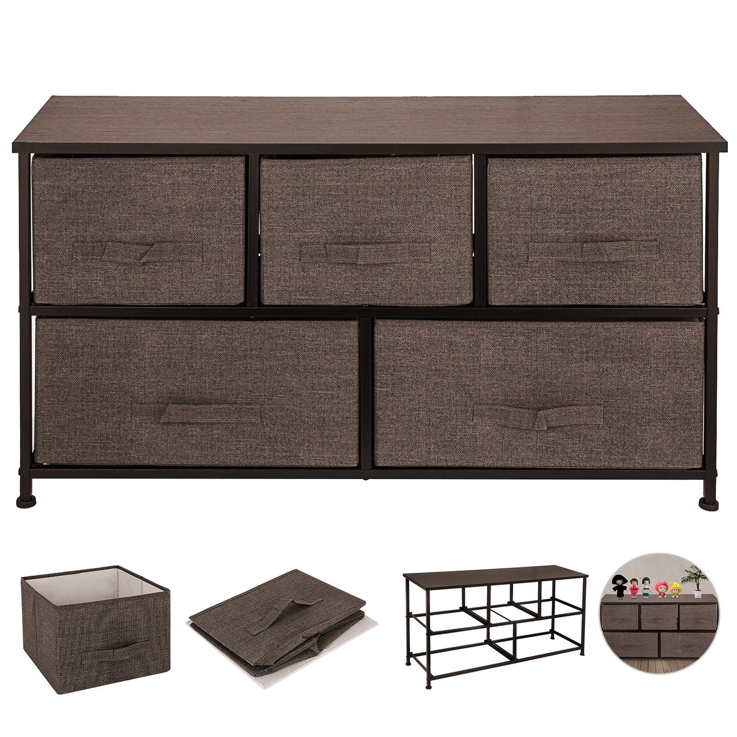 VEVOR Dresser Storage Tower with 5 Fabric Drawer Steel Frame Storage Cabinet Bin