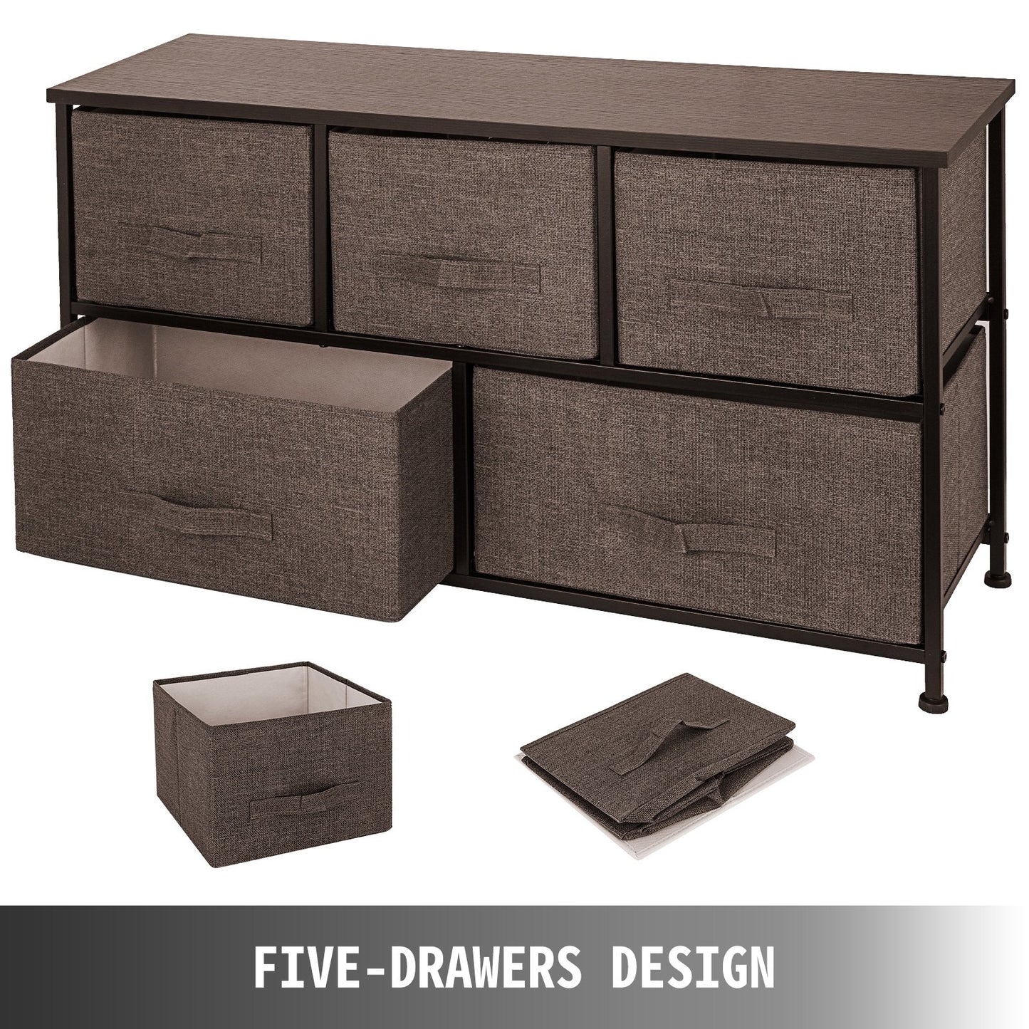 VEVOR Dresser Storage Tower with 5 Fabric Drawer Steel Frame Storage Cabinet Bin
