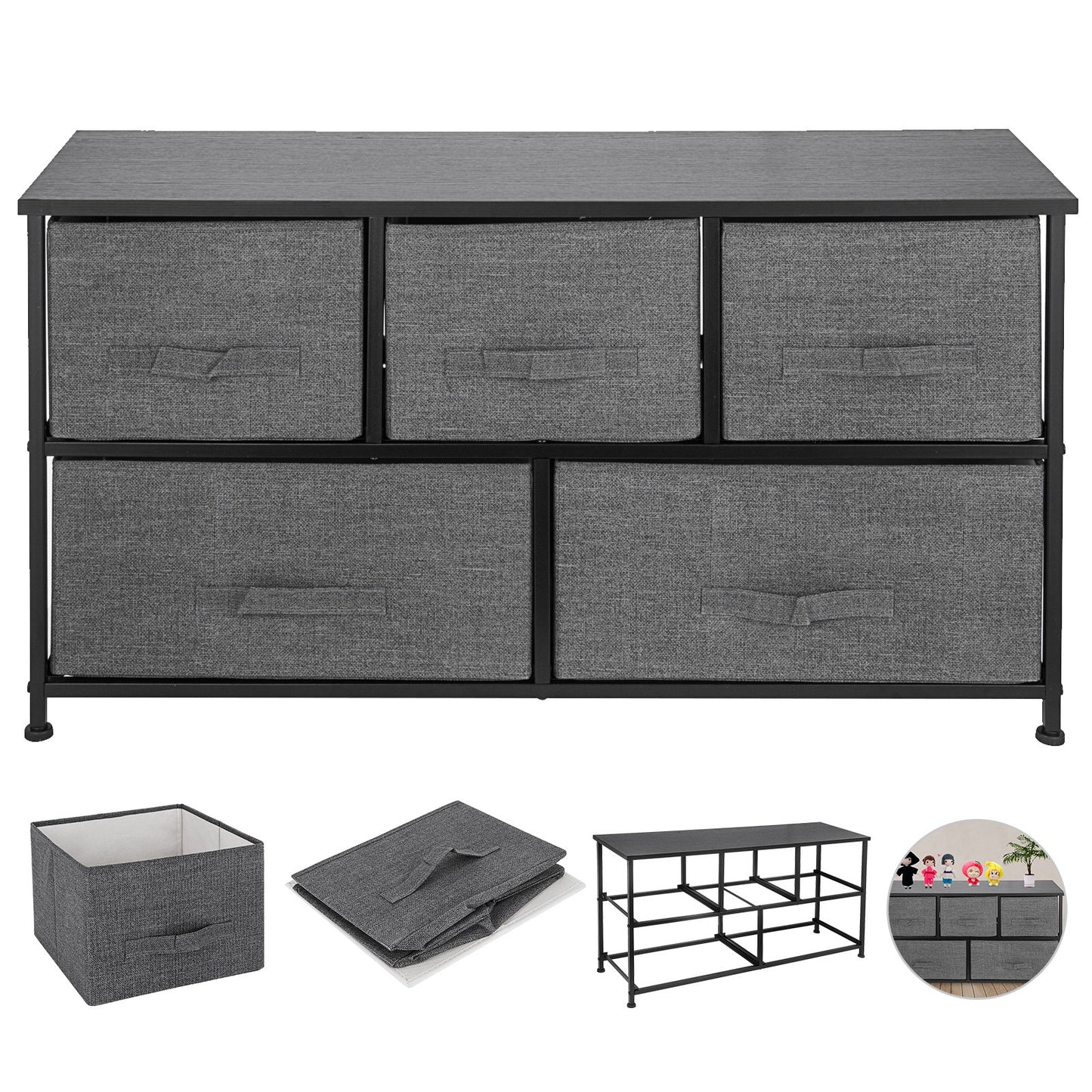 VEVOR Dresser Storage Tower with 5 Fabric Drawer Steel Frame Storage Cabinet Bin