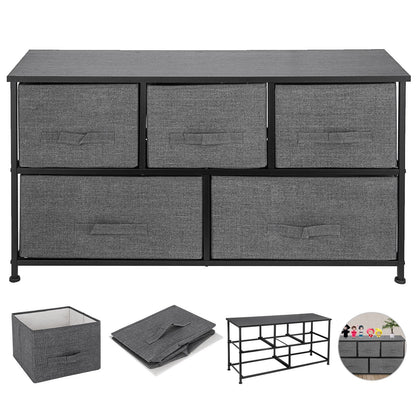 5-Drawer Fabric Dresser with Steel Frame, 0.98x0.30x0.55m, Dark Gray Storage Unit