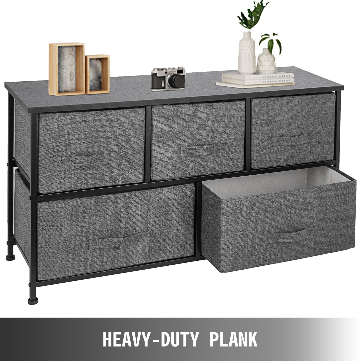 VEVOR Dresser Storage Tower with 5 Fabric Drawer Steel Frame Storage Cabinet Bin
