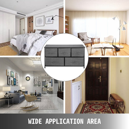 5-Drawer Fabric Dresser with Steel Frame, 0.98x0.30x0.55m, Dark Gray Storage Unit