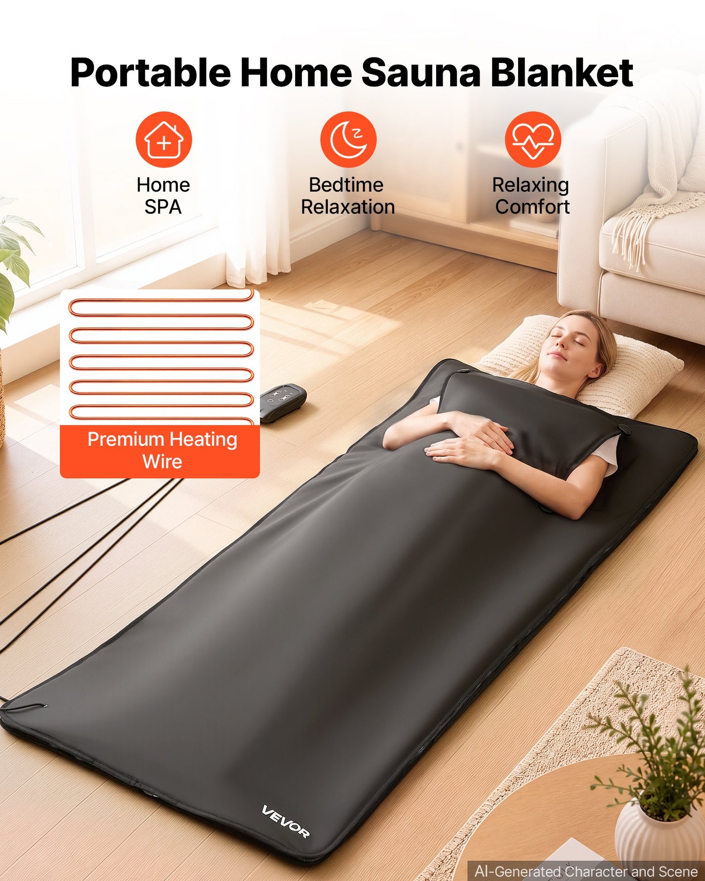 Infrared Sauna Blanket with Armholes, 180 x 80 cm Portable Sauna Bag, Even Heating for Home Detox & Relaxation, Temp Control & Timer, Lightweight Oxford Fabric Heating Wrap with Carry Bag, Black