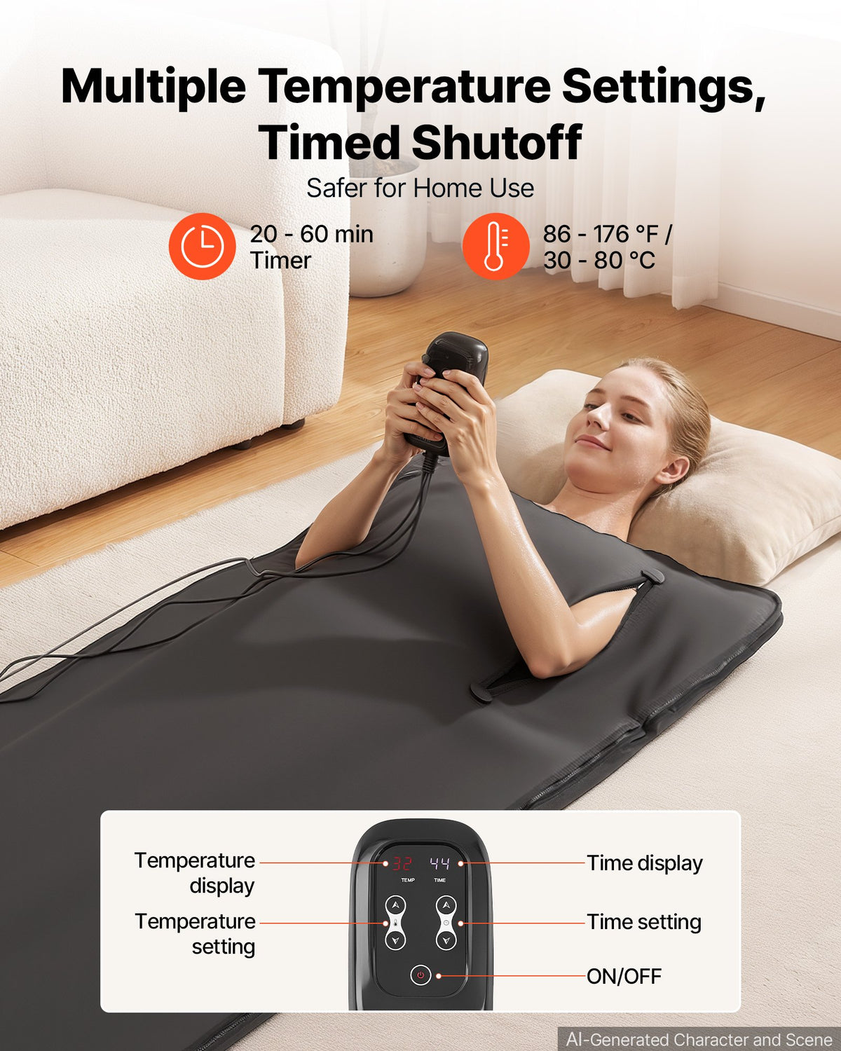 Infrared Sauna Blanket with Armholes, 180 x 80 cm Portable Sauna Bag, Even Heating for Home Detox & Relaxation, Temp Control & Timer, Lightweight Oxford Fabric Heating Wrap with Carry Bag, Black
