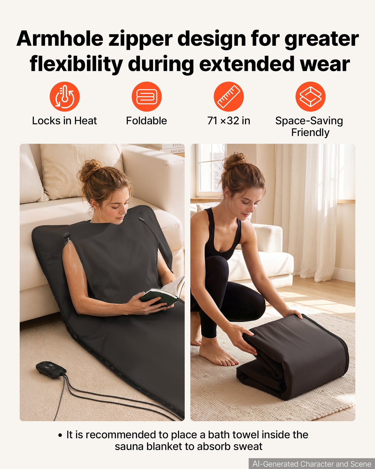 Infrared Sauna Blanket with Armholes, 180 x 80 cm Portable Sauna Bag, Even Heating for Home Detox & Relaxation, Temp Control & Timer, Lightweight Oxford Fabric Heating Wrap with Carry Bag, Black