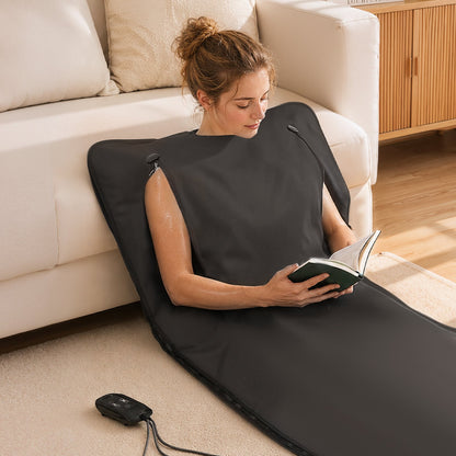 Infrared Sauna Blanket with Armholes, 180 x 80 cm Portable Sauna Bag, Even Heating for Home Detox & Relaxation, Temp Control & Timer, Lightweight Oxford Fabric Heating Wrap with Carry Bag, Black
