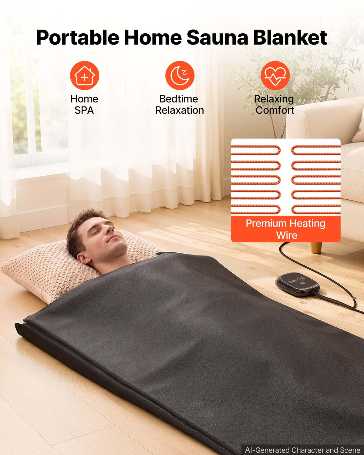 Infrared Sauna Blanket 185 x 90 cm, Portable PU Leather Sauna Bag, Even Heating for Home Detox & Relaxation, Temp Control & Timer, Full-Body Heating Wrap with Towel Liner, Carry Bag, Black