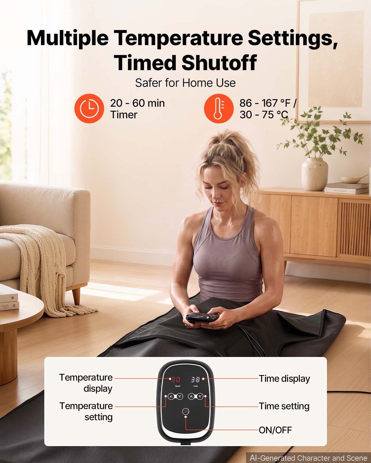 Infrared Sauna Blanket 185 x 90 cm, Portable PU Leather Sauna Bag, Even Heating for Home Detox & Relaxation, Temp Control & Timer, Full-Body Heating Wrap with Towel Liner, Carry Bag, Black