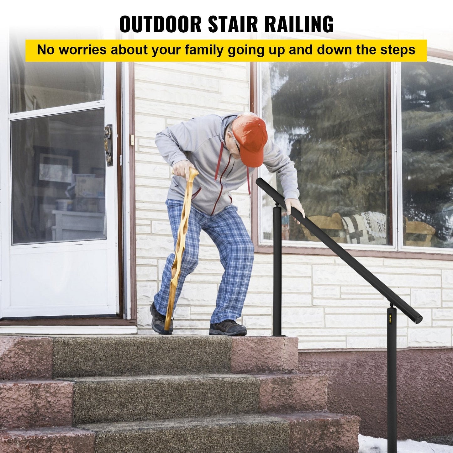 Aluminum Handrail for 0-5 Outdoor Steps, 70 kg Capacity, Easy Install Kit