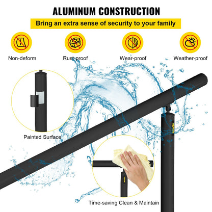Aluminum Handrail for 0-5 Outdoor Steps, 70 kg Capacity, Easy Install Kit