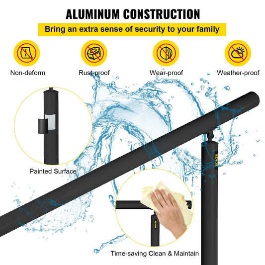 Aluminum Handrail for 0-5 Outdoor Steps, 70 kg Capacity, Easy Install Kit