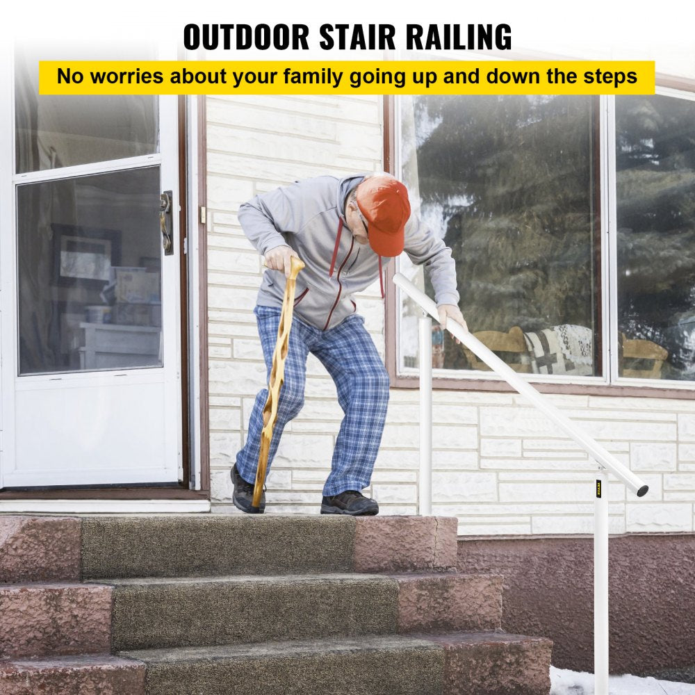 VEVOR Handrail for Outdoor Steps Aluminum Stair 
Handrail Fit 0-5 Steps w/ Installation Kit